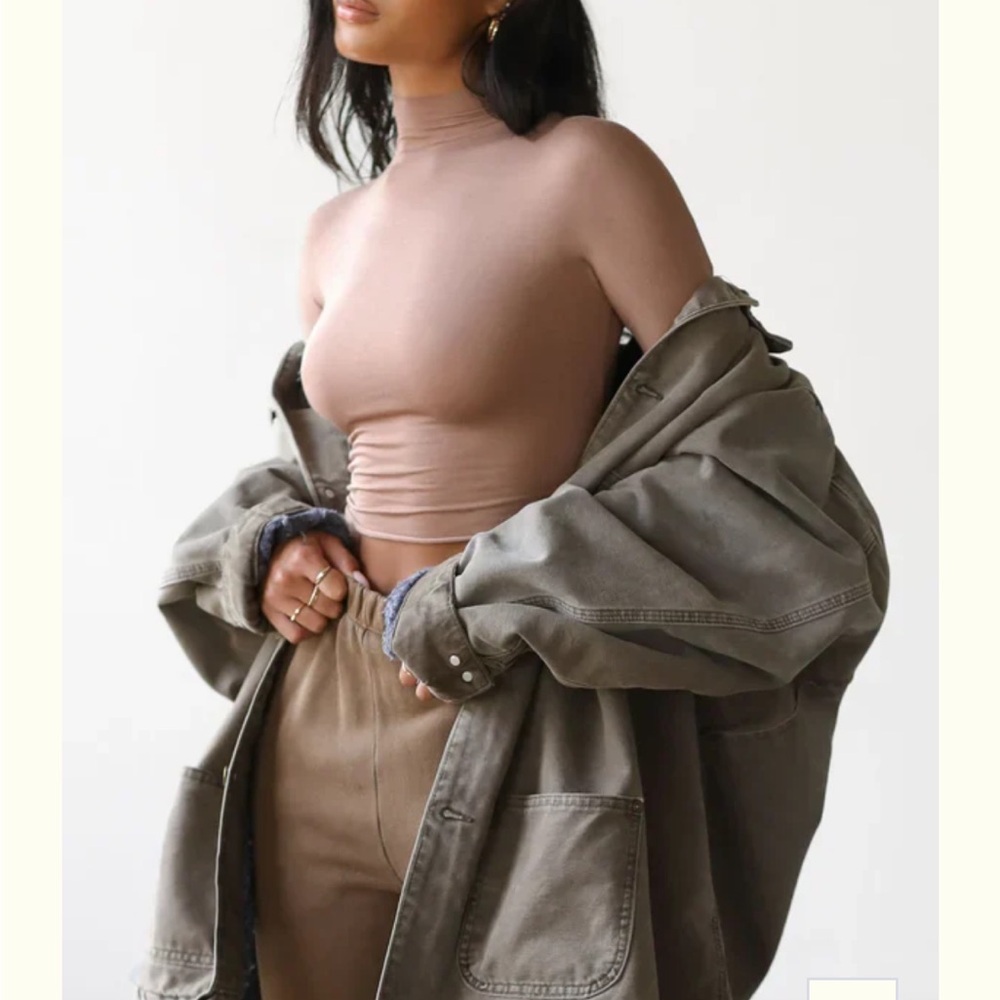 Joah brown Long Sleeve Mock Neck Crop Top - Tan - Picture 3 of 3